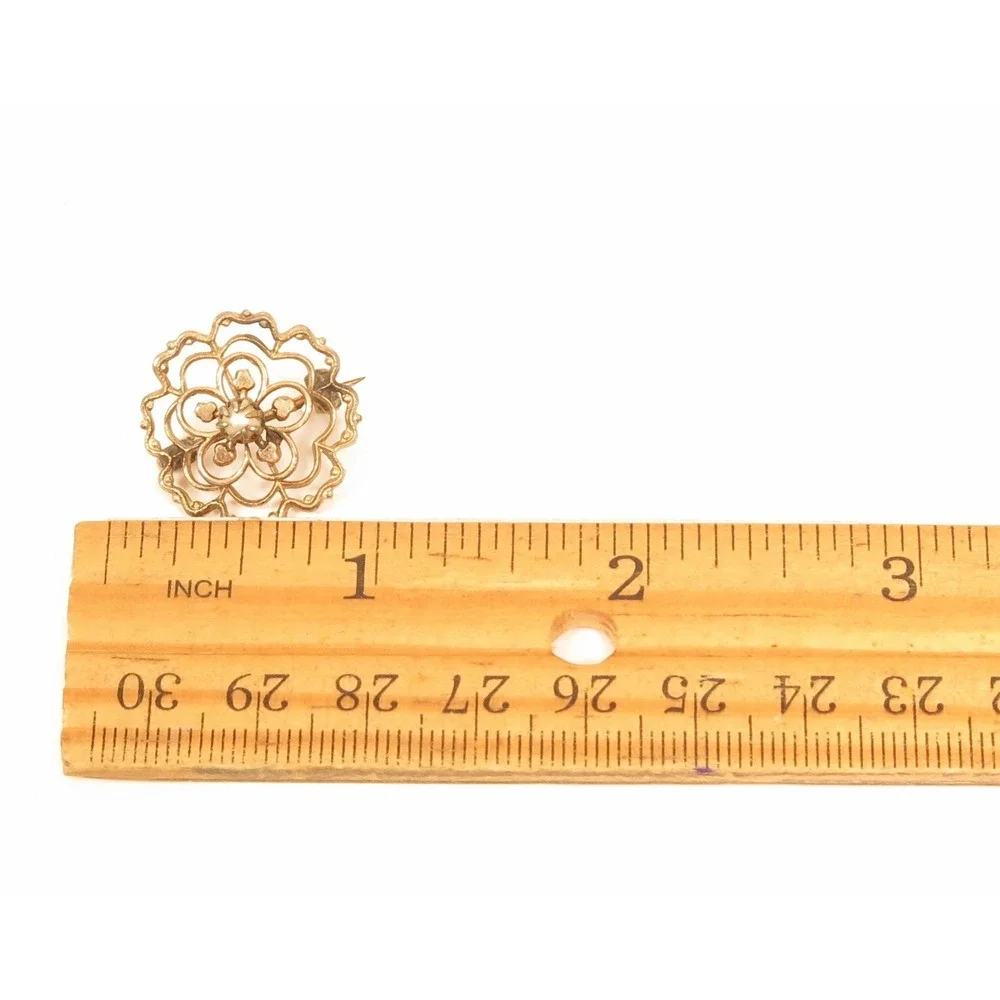 Vintage Small Art Deco‎ Floral Abstract Flower Filigree Pearl Gold Plated Pin